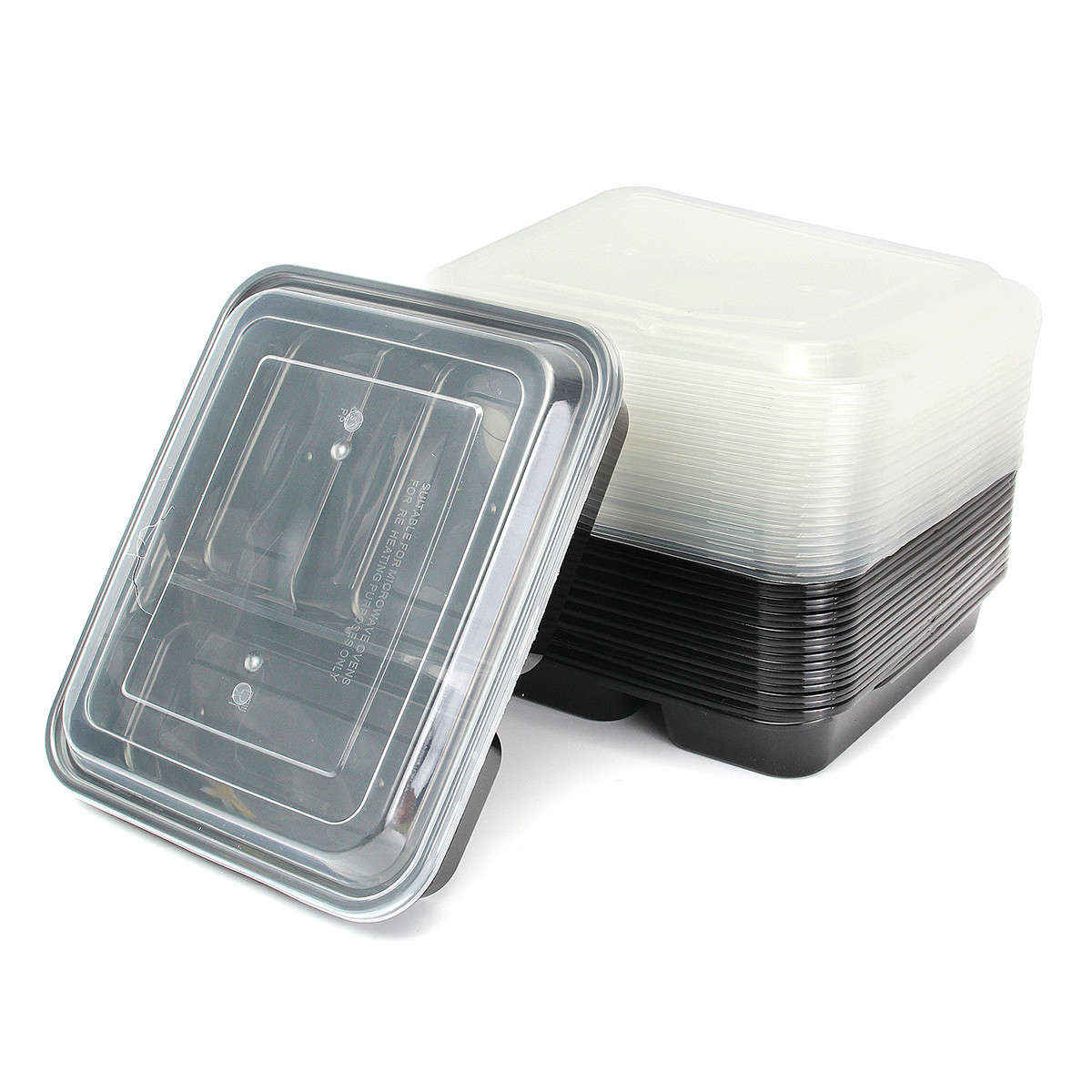 20Pcs Plastic Meal Prep Storage Container Lunch Food Box 3 Compartments Microwa