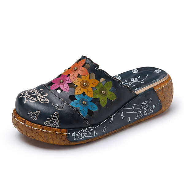 Socofy Original Flower Wedge Retro Shoes For Women