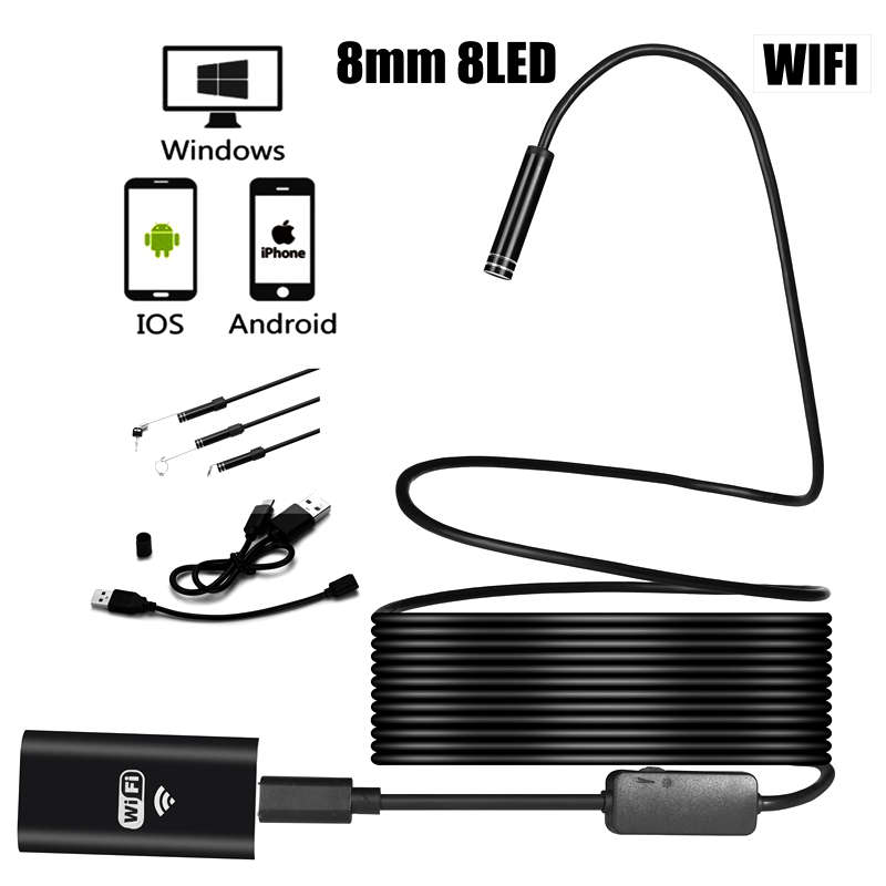 8mm 8 Led WiFi Endoscope HD Camera Borescope 5M Waterproof For Android IOS Lapt