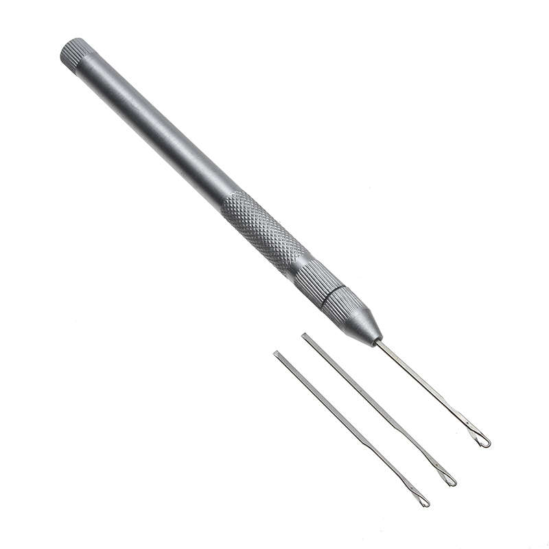 Hair Crochet Needles Kit Brass Holder Lace Wig Make Knit Micro Ring Loop Hair F