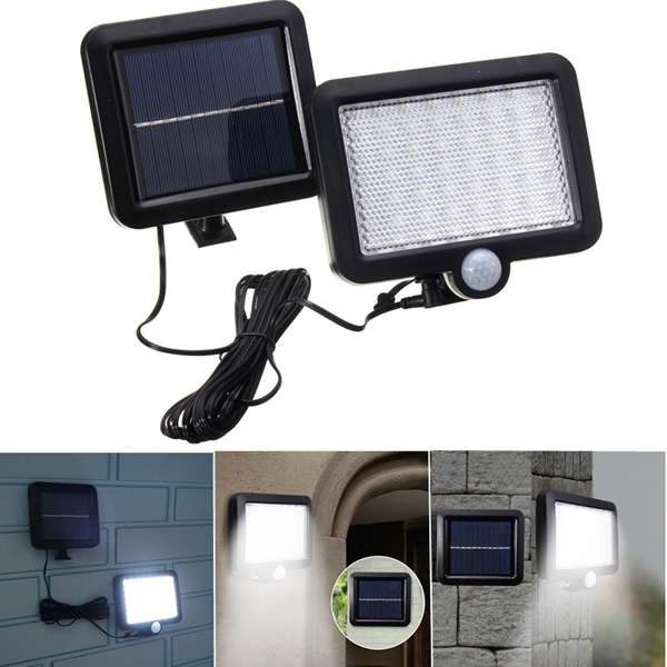 Solar Power 56 White LED PIR Motion Sensor Flood Wall Light Waterproof Outdoor