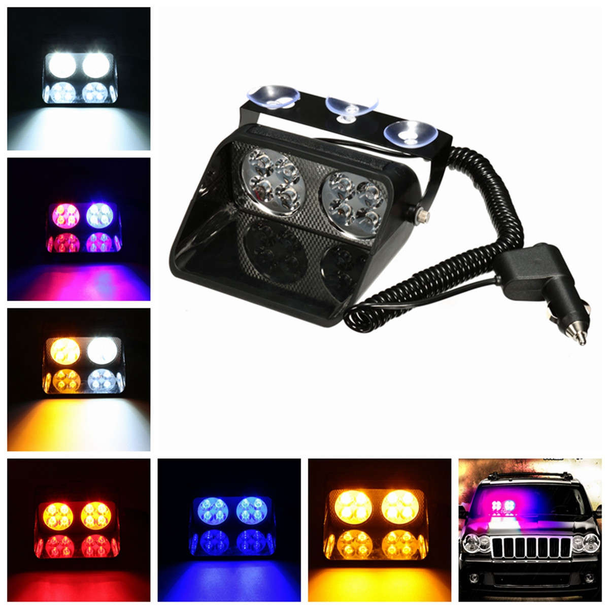 Car Truck Dash Windshield 8 LED Warning Hazard Emergency Strobe Flashing Light