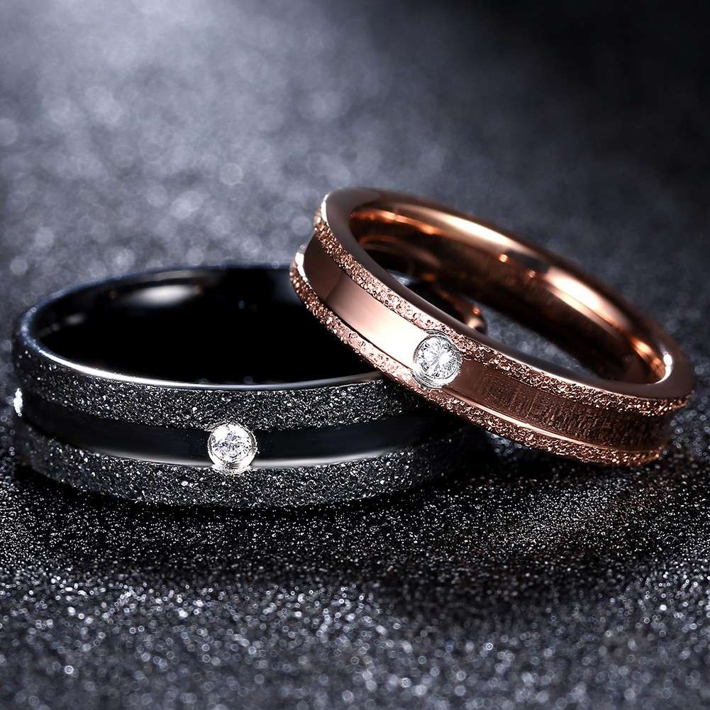 Gold Black Stripe Stainless Steel Couple Ring Women Jewelry Birthday Dating Gift