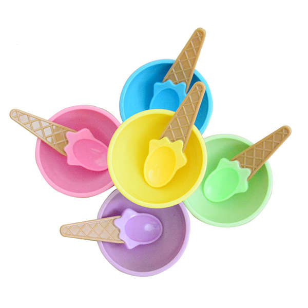 Plastic Children Ice Cream Waffle Cone Bowls Spoons Cups Set Creative Bar Tools