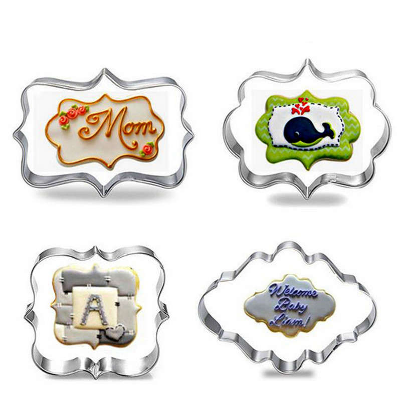 4pcs Blessing Wedding Frame Cookie Cutters 3D Biscuit Sugarcraft Kitchen Mould
