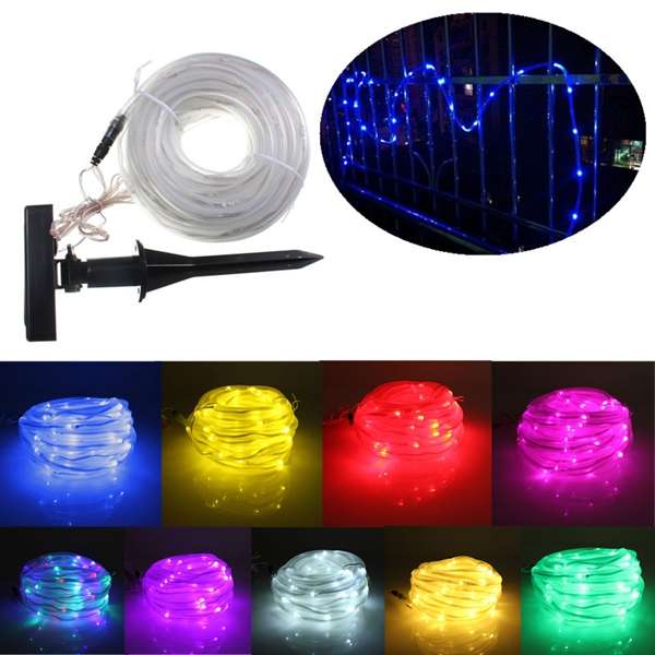 10m 100LEDs Solar Rope Tube Lights Led String Strip Waterproof Christmas Party