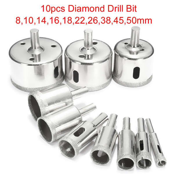 10pcs Diamond Hole Saw Set Tile Ceramic Glass Porcelain Marble 8mm-50mm Hole Sa