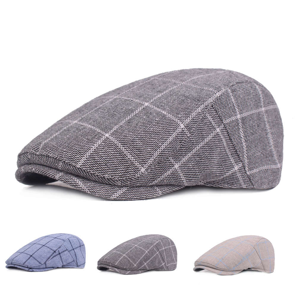 Mens Plaid Adjustable Beret Caps Cotton Newsboy Ivy Hat Painter Flat Cap