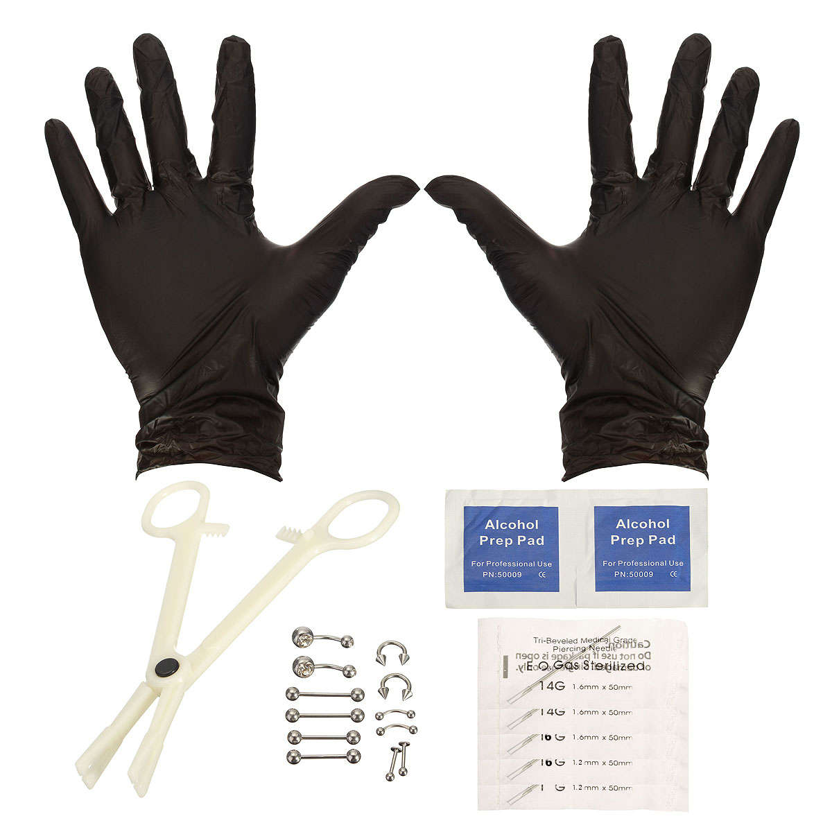 20pcs PRO Body Piercing Tools Kit Needle Nipple Tongue Eyebrow Nose Lip Ring Fo