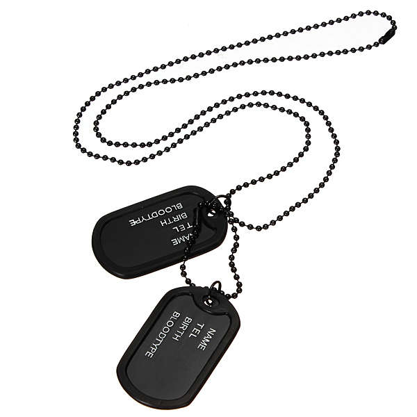Men Black Military Army 2 Dog Tags Chain Pendant Necklace N045