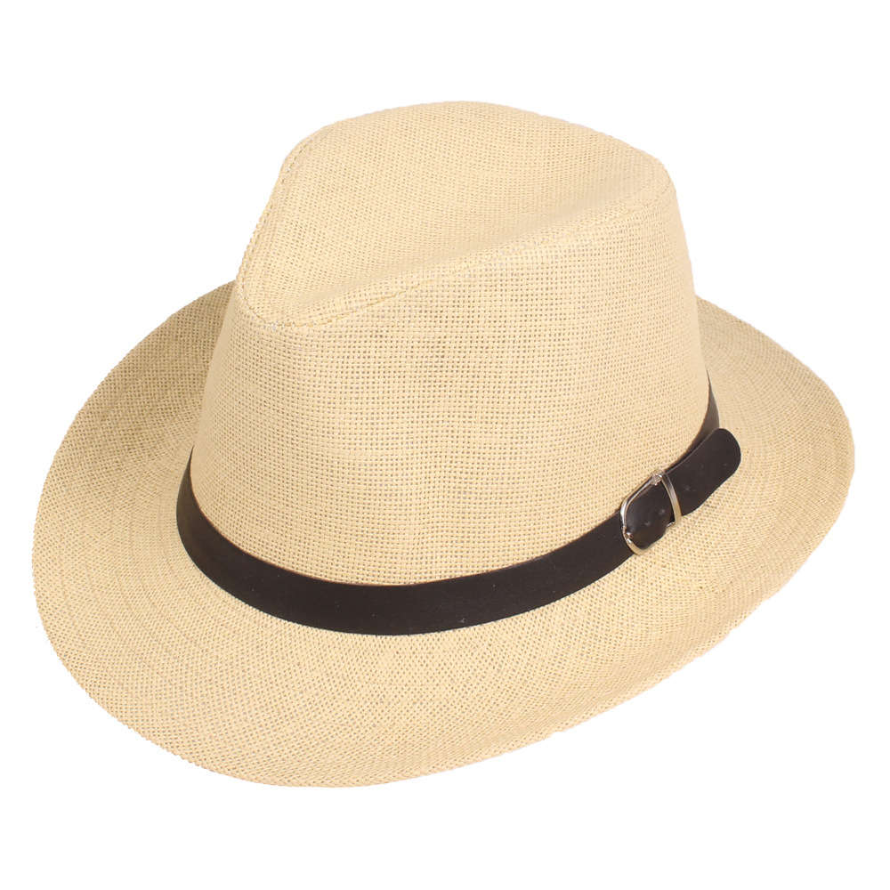 Men Women Summer Outdoor Sunshade Straw Hat Solid Color Beach Jazz Hat