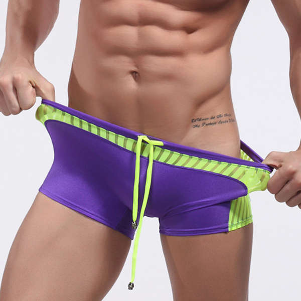 Breathable Quick Drying Stripe Contrast Color Beach Swimming Trunks Men's Boxers