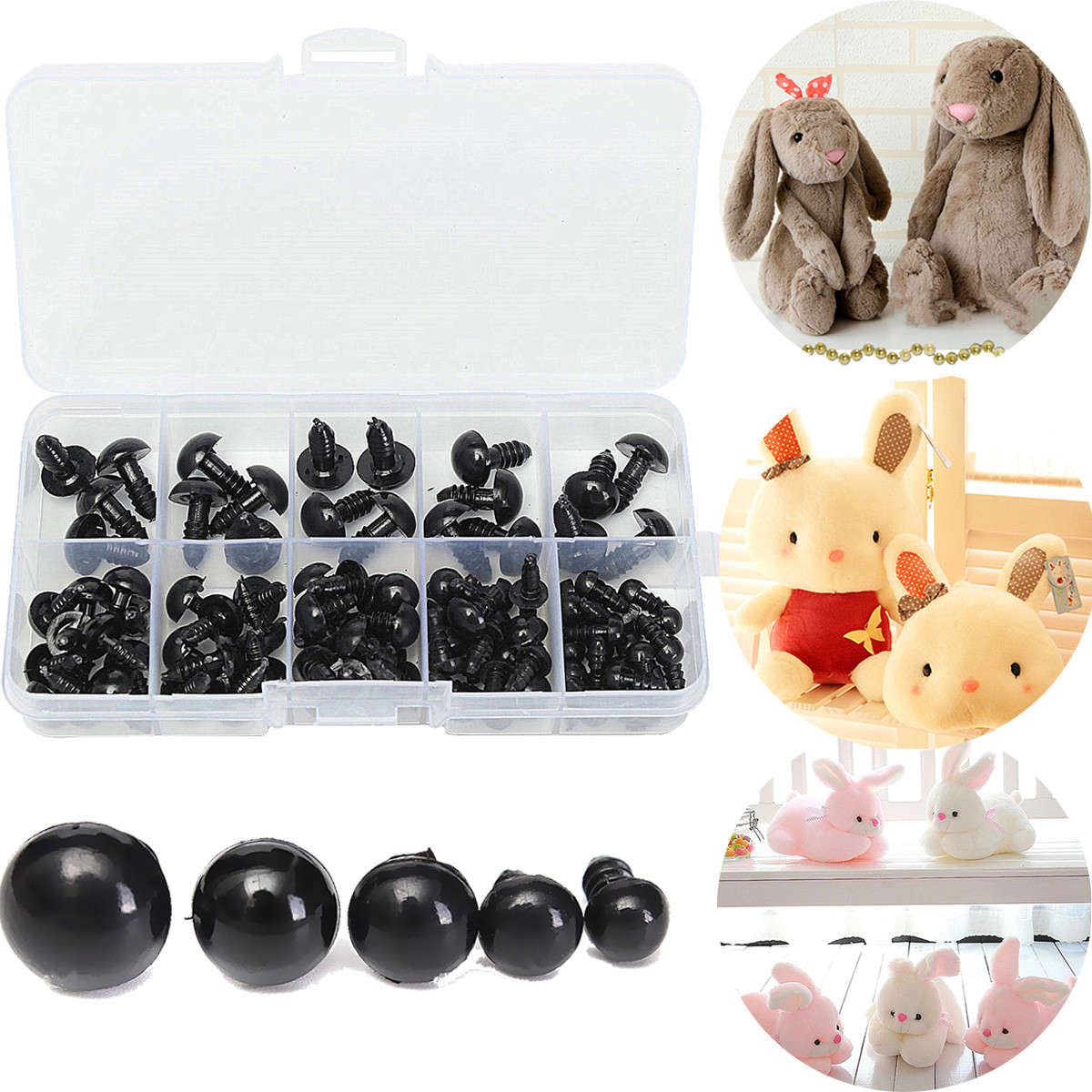 100pcs 6-12mm Black Plastic Safety Eyes For Dolls Puppets Animal Crafts Stuffed