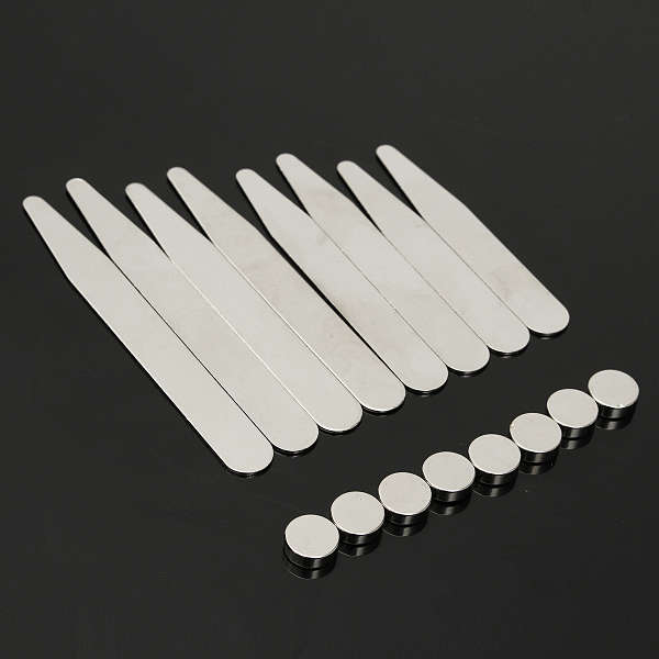 8Pairs Polished Metal Collar Stays + 8 Magnets for Dress Shirts Colthes