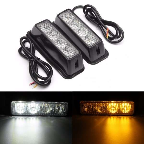Pair White/Amber High Bright LED Warning Emergency Light Beacon Strobe Flash Li