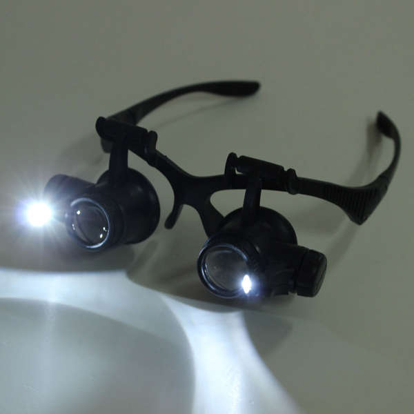 10X 15X 20X 25X LED Magnifier Loupe Glasses Double Eye Jeweler Watch Repair Cha