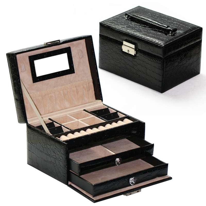 Fashion Jewelry Box Leather Earrings Necklace Rings Watch Storage Case