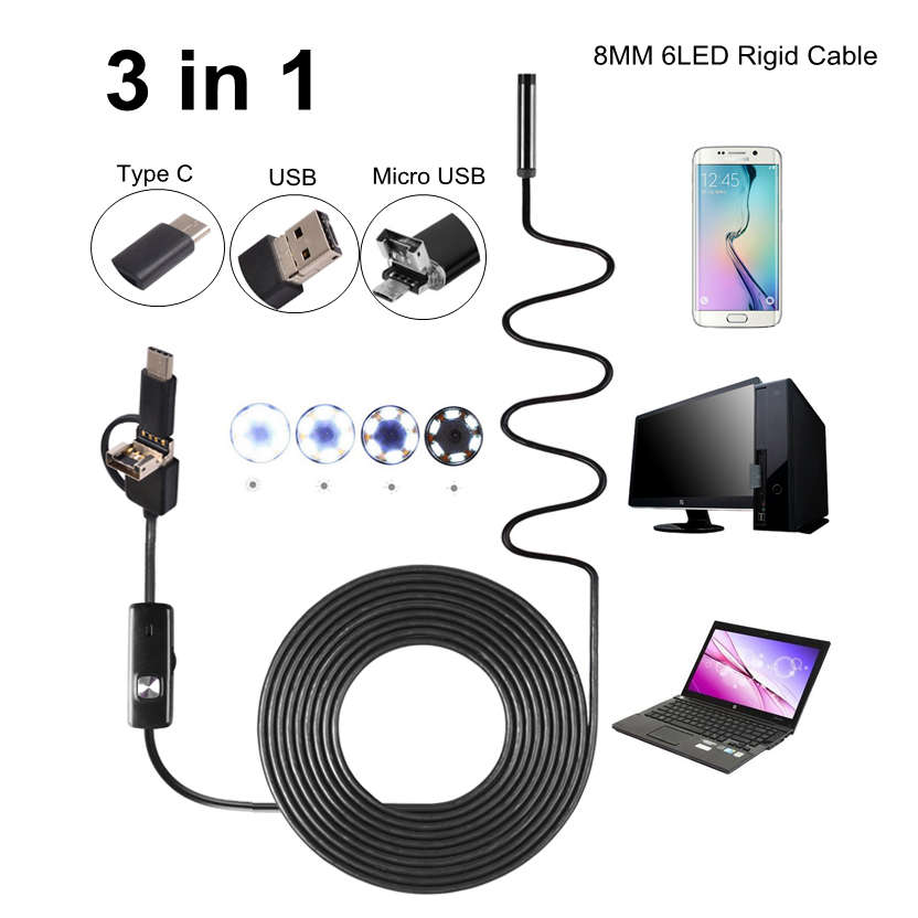 3 IN 1 TYPE -C & Micro usb & PC Endoscope ( 10M)