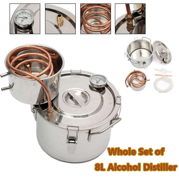 Honana 2GAL/8L Copper Moonshine Ethanol Alcohol Water Distiller Stainless Boile