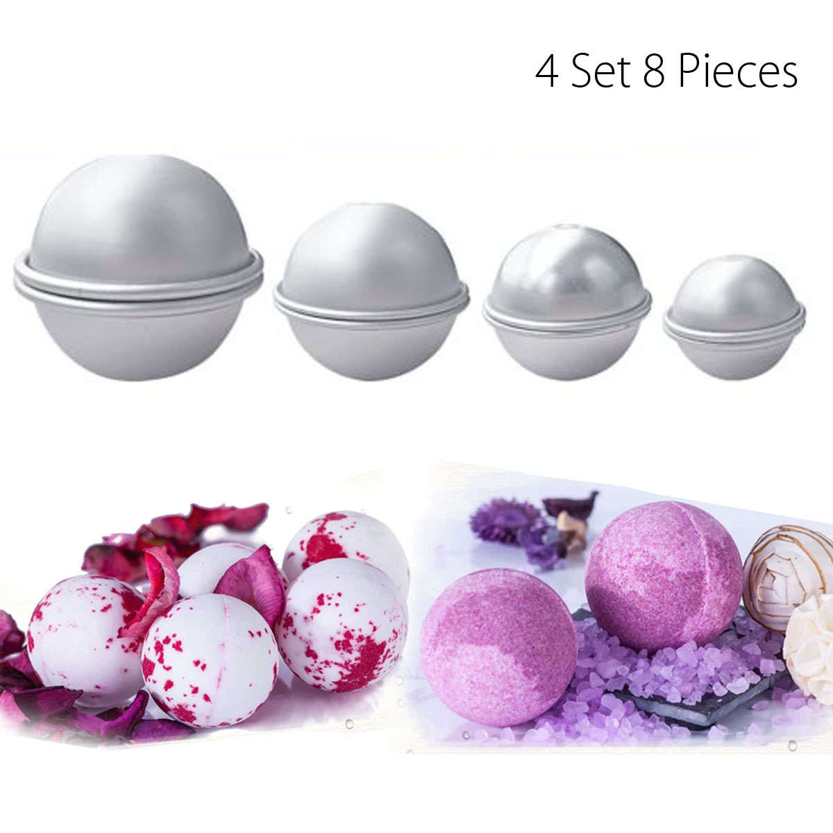 4 Set 8 Pieces Aluminium Bathroom Metal Bath Bomb Mold Fizzy Crafting DIY Mould