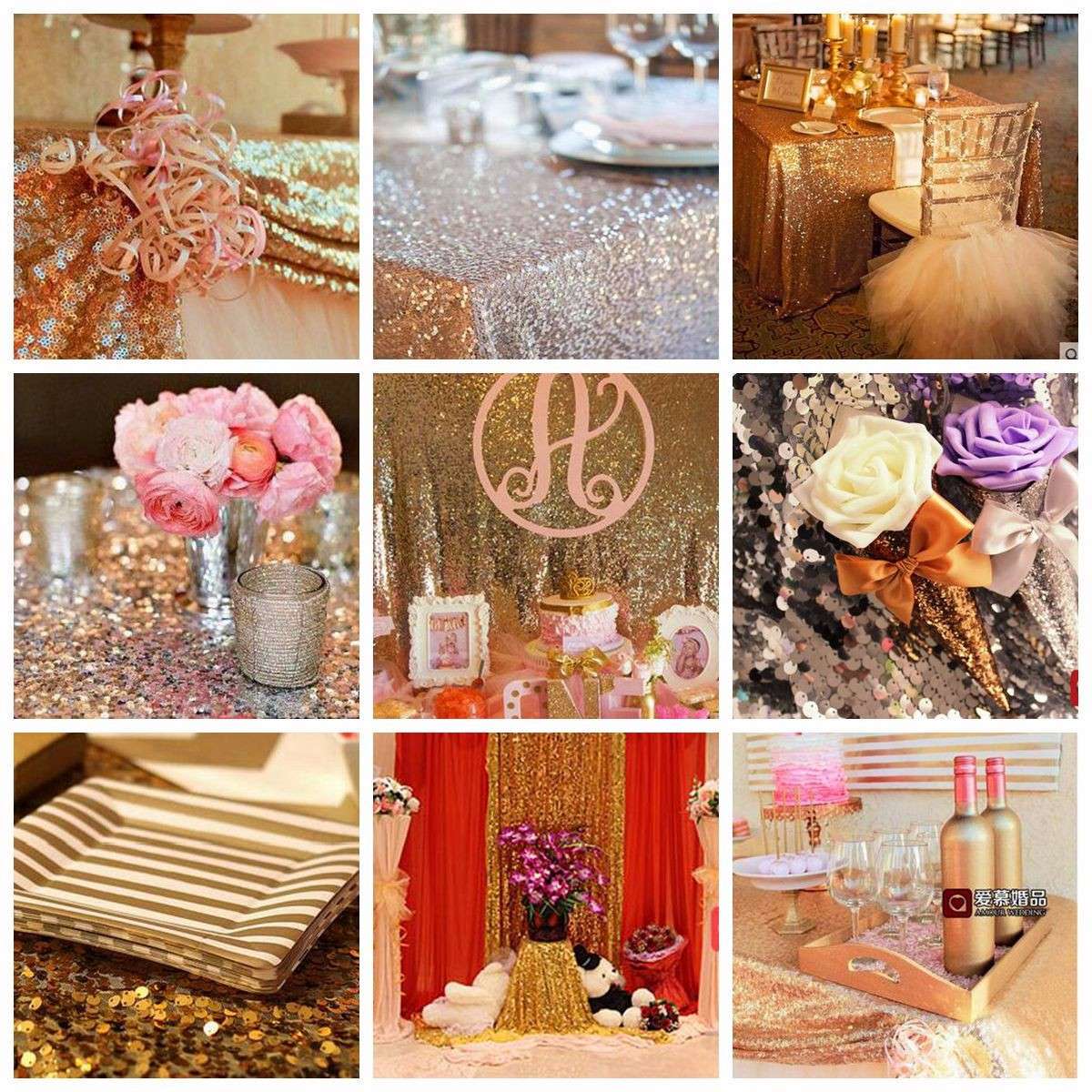 30*200cm Rectangular Gold Silver Sequin Tablecloth Wedding Party Banquet Table