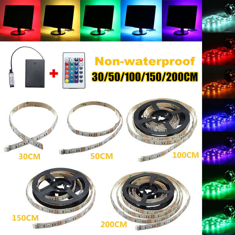30/50/100/150/200CM 5050 RGB LED Flexible Strip Light + Remote Battery Powered