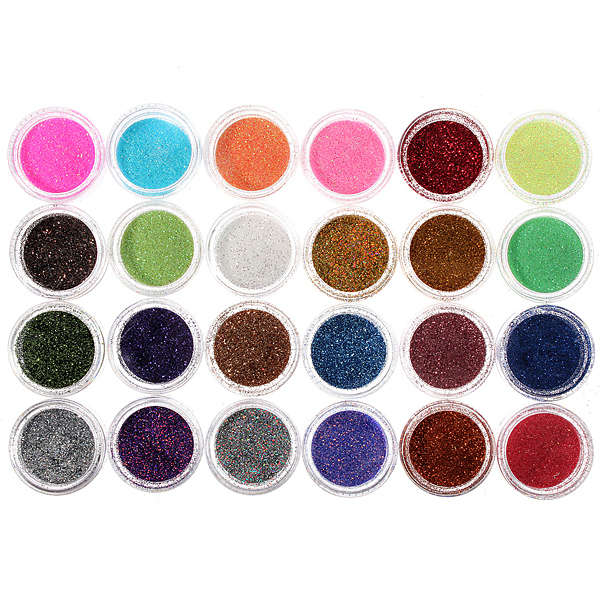 24 Colors Metal Sparkly Glitter Powder Nail Art Decoration Kit Set