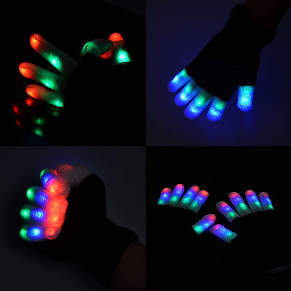 7 Mode LED Finger Lighting Flashing Glow Mittens Gloves Rave Light Festive Even