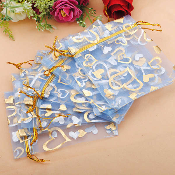 100pcs Blue Organza Jewelry Pouch Favor Gift Bag 9.5X11.5CM