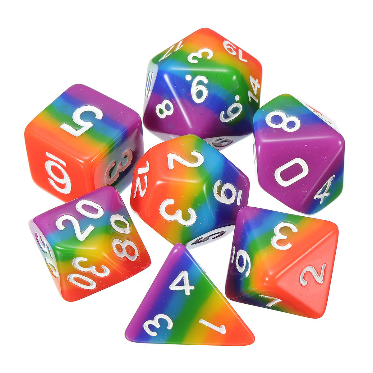 7Pcs Rainbow Dices Set Multisided Dices Polyhedral Dices Role Playing Game Gadg
