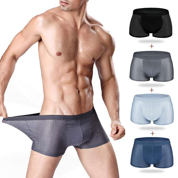 4 Pieces Mens Mesh Ice Silk Breathable Soft Underwear U Convex Mid Waist Boxers