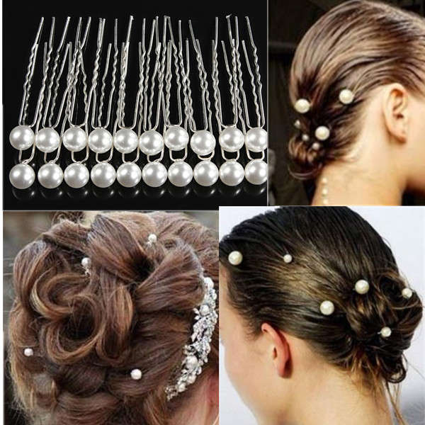 20PCS White Pearl Alloy Hairpins Wedding Bride Hair Accessories