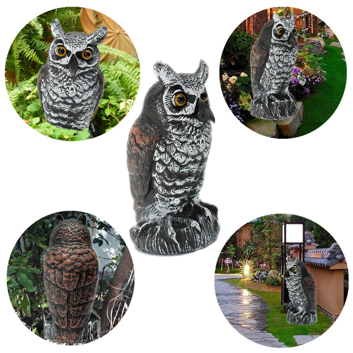 Fake Standing Owl Hunting Shooting Decoy Deterrent Repeller Scarer Garden Decor