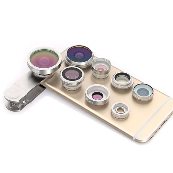 Universal 8 in 1 Phone Lens Fisheye Wide Angle Macro Camera Lens Kit for iPhone