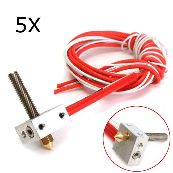 5Pcs Aluminum Heating Block Extruder Hot End For 3D Printer 1.75mm MK8 0.4mm No