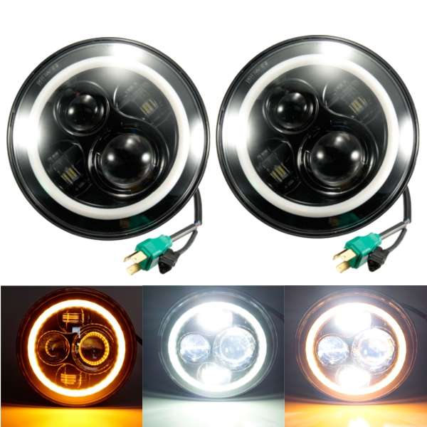 7 Inch Round LED Motorcycle Headlights Halo Angle Eyes