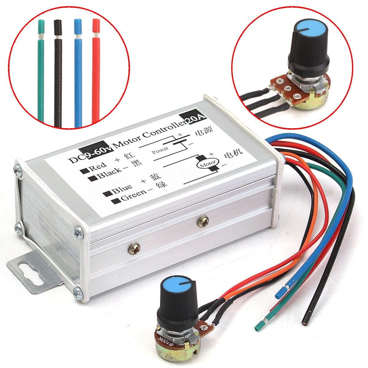 12V 24V 20A Max PWM DC Motor Stepless Adjustable Speed Controller 25kHz