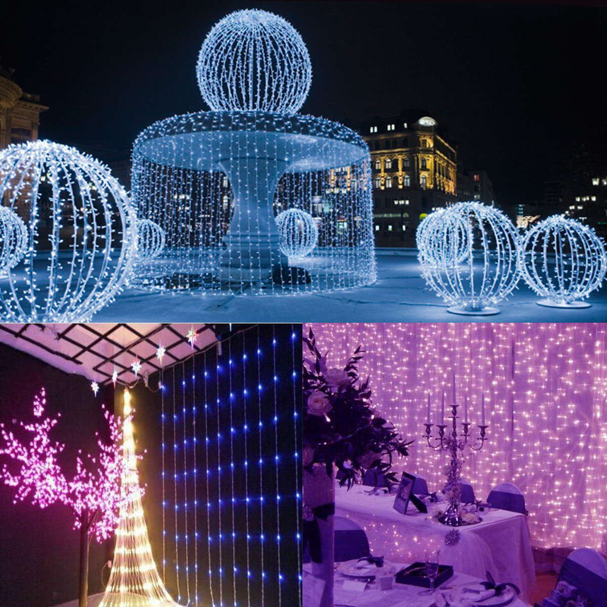 3Mx3M 300 LED White Bulb Fairy String Light Curtain Lamp Wedding Party Wedding