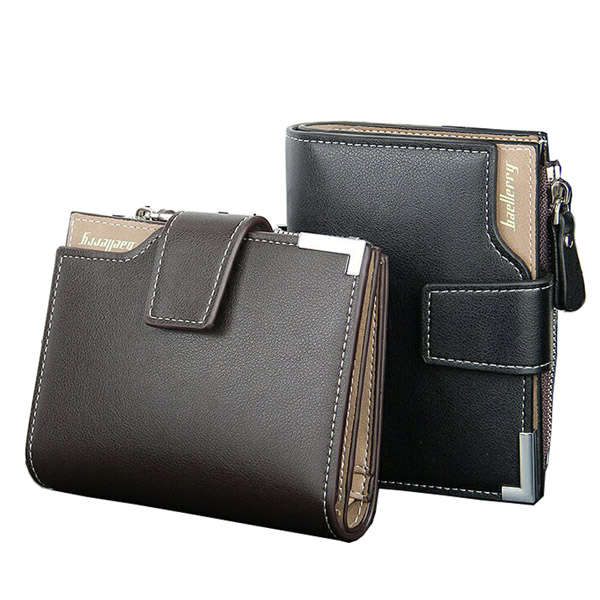 BAELLERRY Men PU Multifunction Hasp Zipper Wallet Business Short Folding Purse