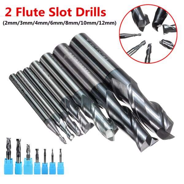2-12mm Solid Carbide End Mill 2 Flute Slot Drills 2/3/4/6/8/10/12mm End Mill Cu