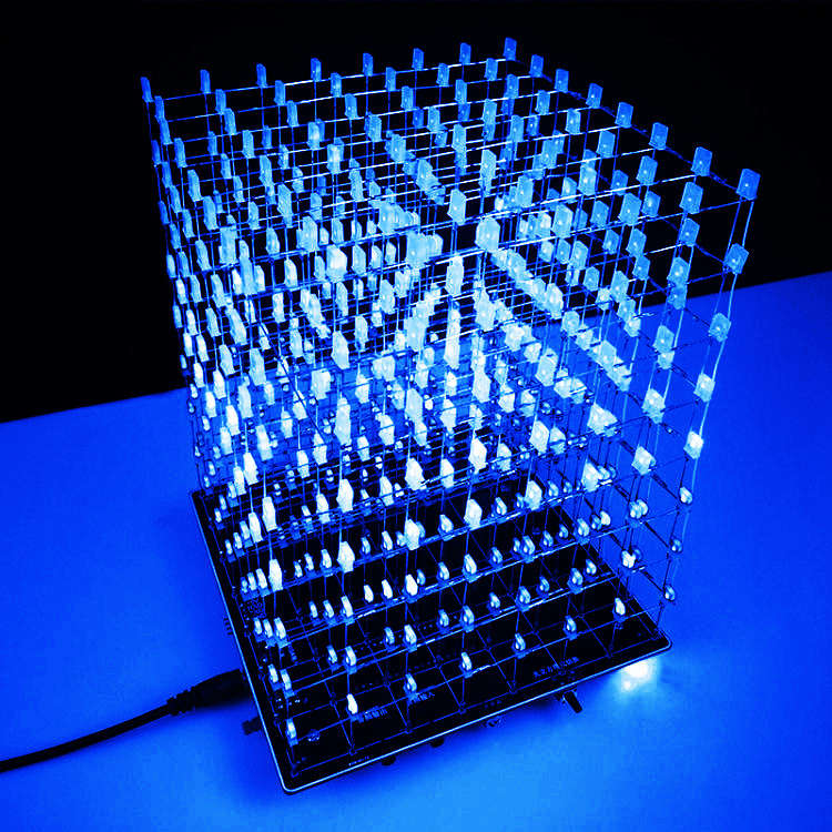 DIY WIFI APP 8x8x8 3D Light Cube Kit Blue LED MP3 Music Spectrum Electronic Kit
