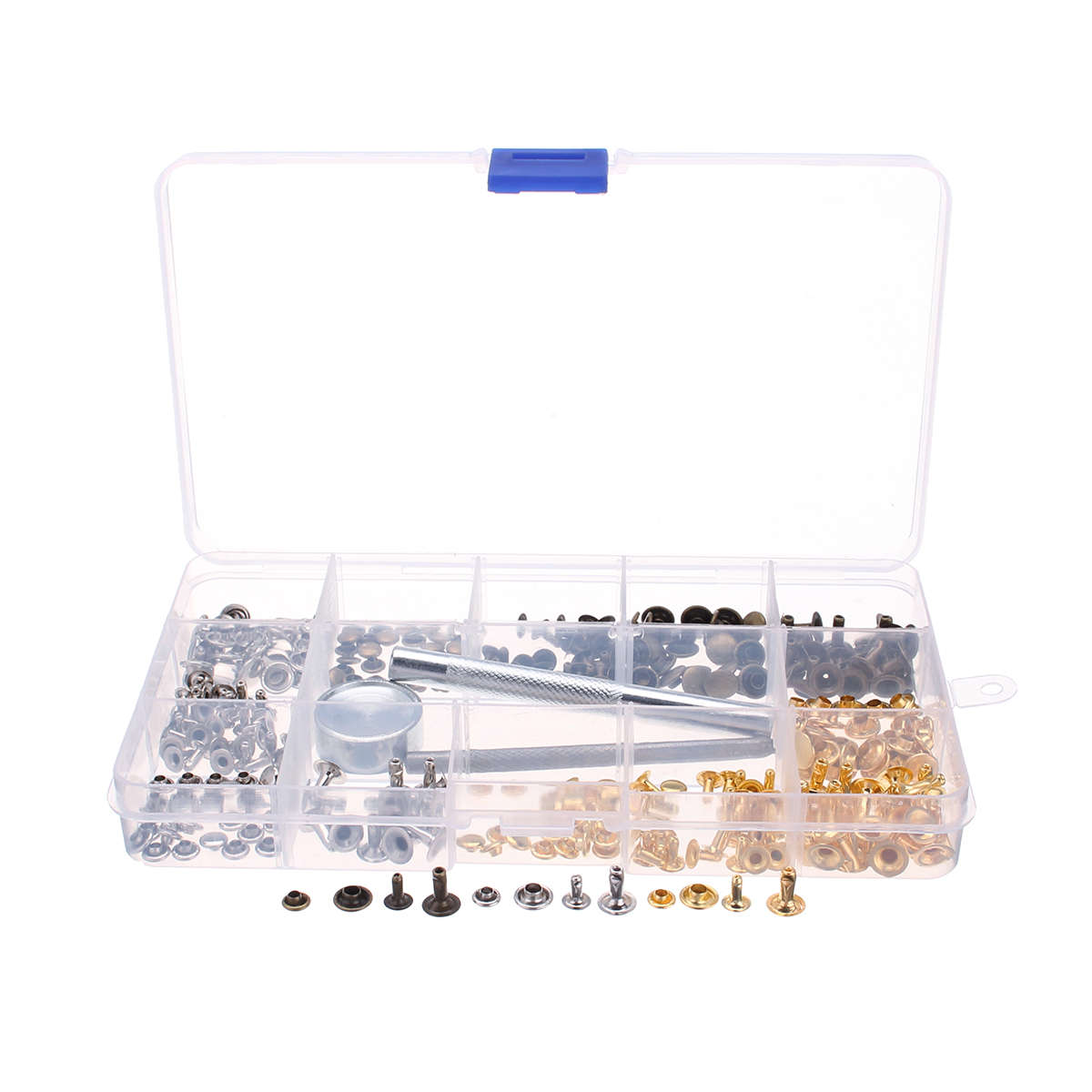 180pcs Silver Gold Single Cap Rivet Set Tubular Studs Fixing Tool Kit For Leath