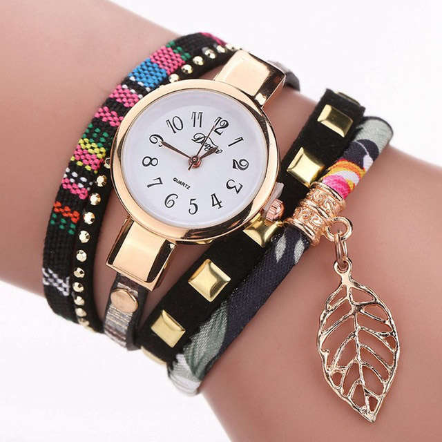 DUOYA DY066 Ladies Bracelet Watch Leaf Fabric Retro Style Quartz Watches
