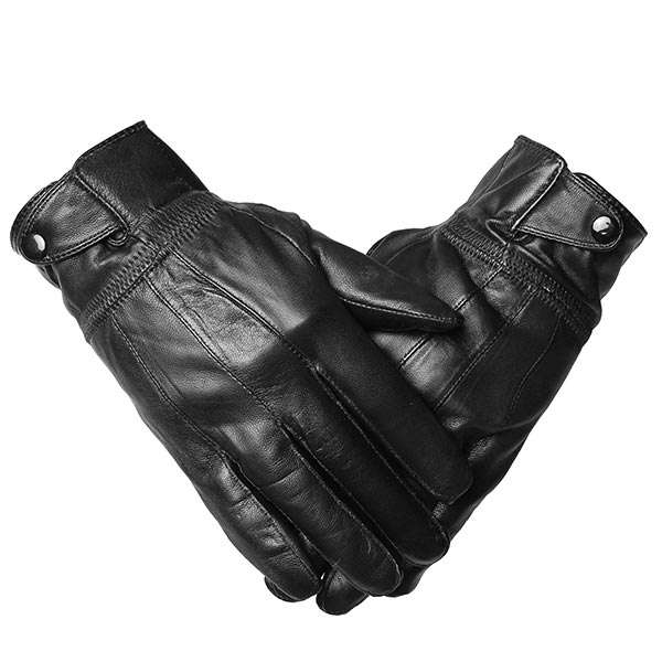 Men Sheepskin Leather  Driving Gloves Buckles Cycling Windproof Velvet  Linen M