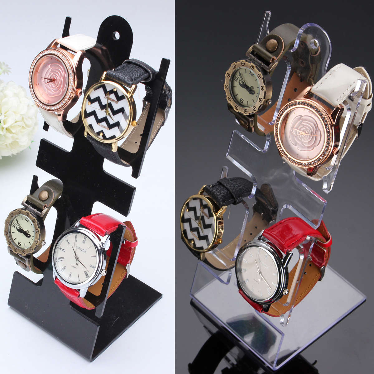 4pcs Clear Plastic Watch Bracelet Jewelry Showcase Display Stand Holder Rack