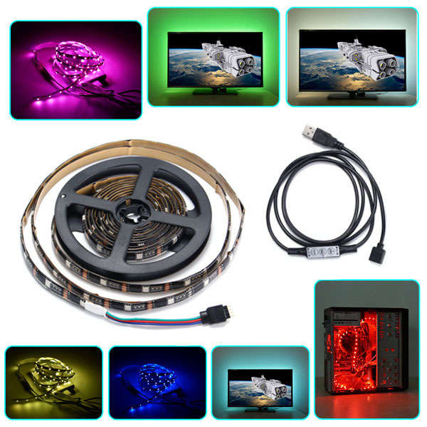 1/2/3M USB Waterproof SMD5050 RGB LED Ribbon Strip Light Kit Car Computer TV Ba