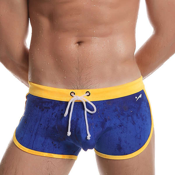 Mens Summer Casual Holiday Drawstring U Convex Arrow Boxers Swimming Trunks