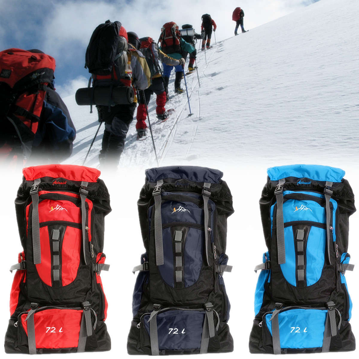 72L Outdoor Climbing Rucksack Backpack Mountaineering Bag Pack For Camping Hkin