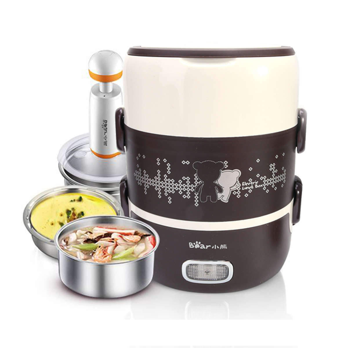 220V 3 Tier Electric Heating Lunch Box Set Portable Food Warmer Meal Container