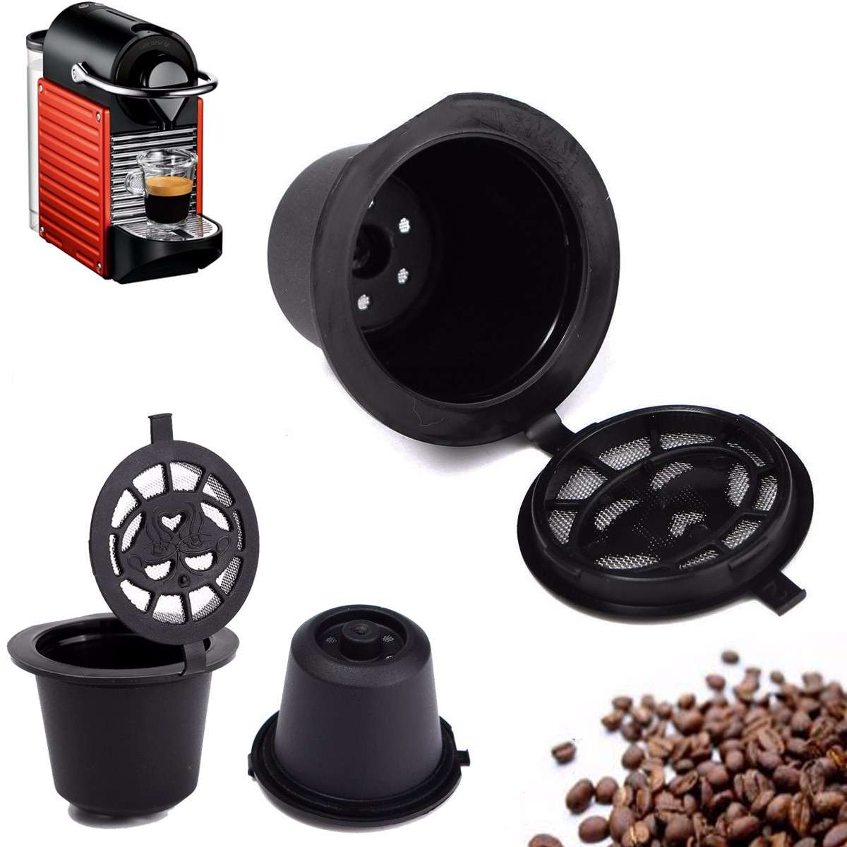 Home Kitchen Refillable Coffee Capsule Cup Reusable Refilling Filter For Nespre